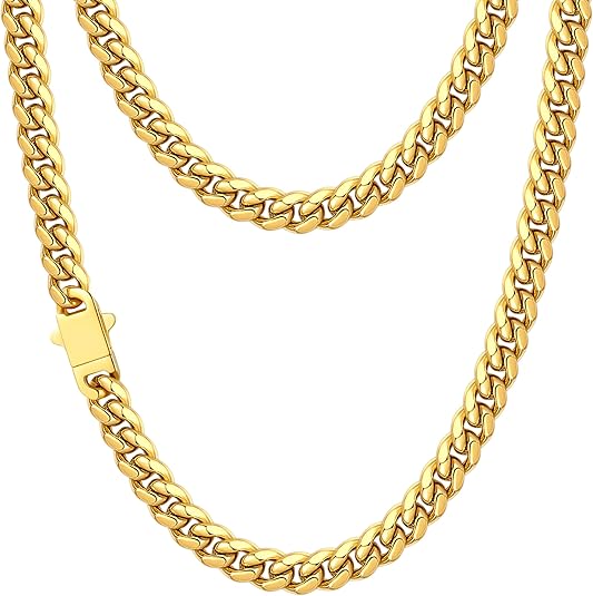 5mm 18K Gold Plated Cuban Link Chain Necklace for Men Stainless Steel Chain